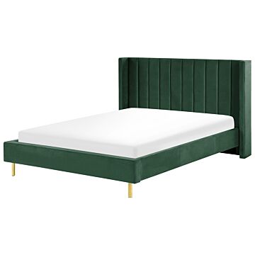 Eu King Size Bed Frame 5ft3 Dark Green Velvet Slatted Base Beliani