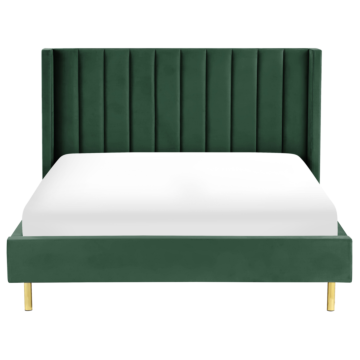 Eu King Size Bed Frame 5ft3 Dark Green Velvet Slatted Base Beliani