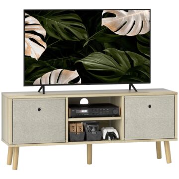 Homcom Tv Cabinet Stand Unit For Tvs Up To 50'' With Foldable Drawers, Entertainment Centre For Living Room Natural