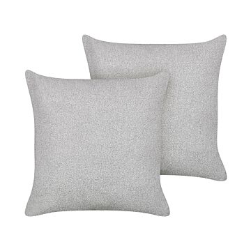 Set Of 2 Decorative Cushions Grey Boucle 60 X 60 Cm Woven Removable With Zipper Boho Decor Accessories Beliani