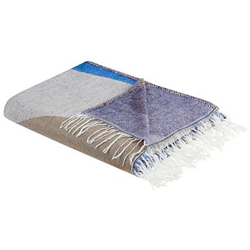 Blanket Multicolour Acrylic And Polyester 130 X 170 Cm Bed Throw Abstract Pattern Fringes Bedroom Living Room Beliani
