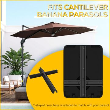 Outsunny Heavy Duty Parasol Base Plastic Umbrella Stand For Cantilever Banana Parasol With Wheels, Water And Sand Filled