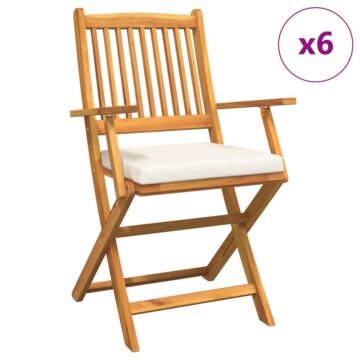 Vidaxl Folding Garden Chairs With White Cushion 6pcs Solid Acacia Wood
