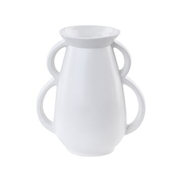 Decorative Table Vase White Porcelain 19 Cm With Handles Living Room Modern Deocr Beliani