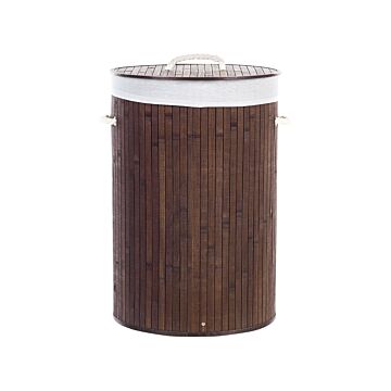 Laundry Basket Bit Dark Wood Bamboo Polyester Insert With Removable Lid Handles Modern Design Multifunctional Beliani