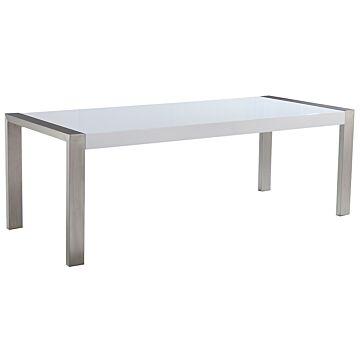 Dining Room Table White With Silver Legs 8 Seater 220 X 90 X 76 Cm Modern Design Beliani