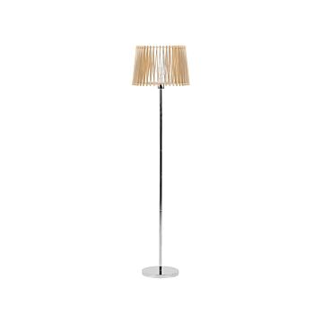 Floor Lamp Light Wood Shade With Silver Base Mdf And Metal 153 Cm Standing Light Beliani