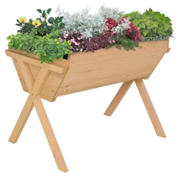 Outsunny Wooden Planter Raised Bed Container Garden Plant Stand Vegetable Flower Box With Liner 100 L X 70 W X 80 H Cm