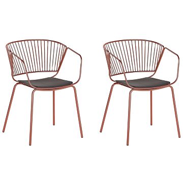 Set Of 2 Dining Chairs Red Copper Metal Wire Design Faux Leather Black Seat Pad Accent Industrial Glam Style Beliani