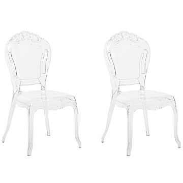 Set Of 2 Dining Chairs Transparent Acrylic Solid Back Armless Stackable Vintage Modern Design Beliani