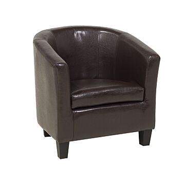 Armchair Club Chair Brown Faux Leather Upholstered Low Back Tub Retro Design Beliani
