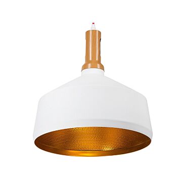 Hanging Light Pendant Lamp White With Gold And Light Wood Aluminium Round Geometric Shade Industrial Design Beliani