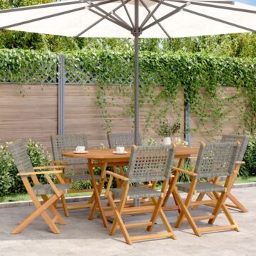 Vidaxl Folding Garden Chairs 6 Pcs Grey Poly Rattan And Solid Wood