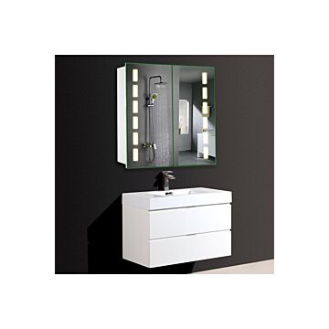 Led Anti-fog Double-door Storage Mirror Cabinet With Sensor Switch And Bluetooth Speaker