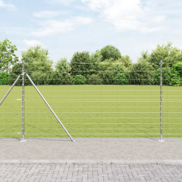 Vidaxl Field Fence 1.4x50 M Galvanized Steel, Vidaxl Fence Posts With Base Plates 13 Pcs Ø32mm 78.5cm Galvanized Steel
