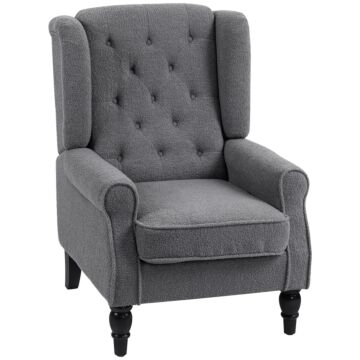 Homcom Teddy Fleece Retro Wingback Chair - Grey