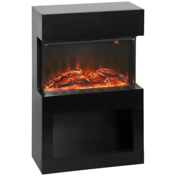 Homcom Electric Fireplace With 3d Flame Effect, 6 Colours & 3 Brightness Levels, 1000w/2000w Black Electric Fire And Mantel Reach Up To 30㎡ Space With Remote & Timer, 3 Sided View For Living Room