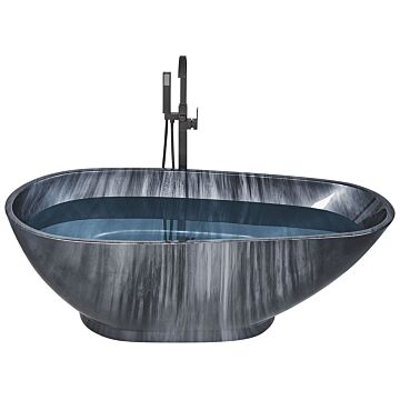 Freestanding Bath Black Marble Effect Sanitary Acrylic Single 170 X 80 Cm Oval Modern Design Beliani