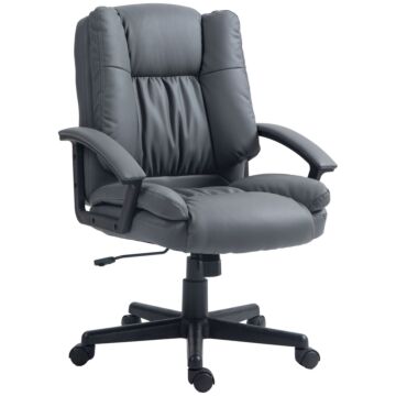 Vinsetto Office Chair, Faux Leather Computer Desk Chair, Mid Back Executive Chair With Adjustable Height And Swivel Rolling Wheels For Home Study, Dark Grey