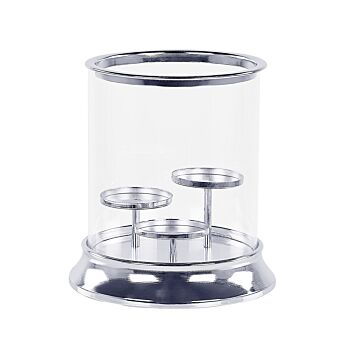 Hurricane Candle Holder Silver Metal Glass Shade 24 Cm Glamour Accent Piece Decoration Table Centrepiece Beliani