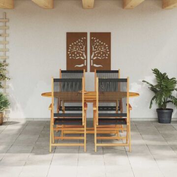 Vidaxl 5-piece Garden Dining Set - Black Solid Acacia Wood And Poly Rattan