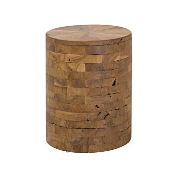 Side Table Teak Wood Cylindrical Rustic Style Accent Nightstand Beliani