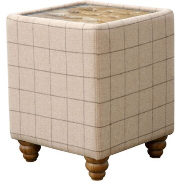 Button Top Side Table With Glass Inlay Natural/tan