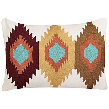 Scatter Cushion Multicolour Cotton Wool 40 X 60 Cm Geometric Pattern Handmade Embroidered Removable Cover With Filling Boho Style Beliani