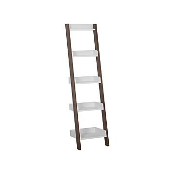 4-tier Ladder Bookcase Dark Wood With White Book Shelf Display Beliani