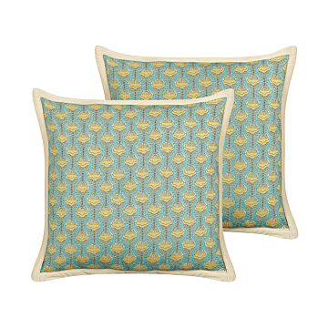 2 Scatter Cushions Cotton Flower Pattern 45 X 45 Cm Decorative Piping Removable Cover Decor Accessories Beliani