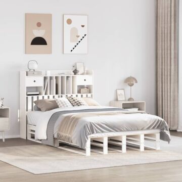 Vidaxl Bookcase Bed Without Mattress White 135x190 Cm Double Solid Wood Pine