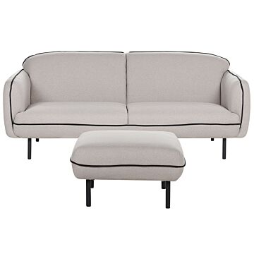 3 Seater Sofa With Ottoman Light Grey Fabric Soft Nubby Metal Legs Black Decorative Edging Retro Glam Art Decor Style Beliani