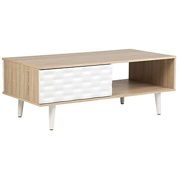 Coffee Table Light Wood And White Chipboard With 1 Drawer Beliani