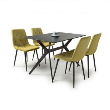 Timor 1.2m Black & 4 Vernon Yellow Dining Set