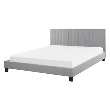 Panel Bed Light Grey Fabric Upholstery Eu Double Size 4ft6 With Slatted Base Headboard Beliani