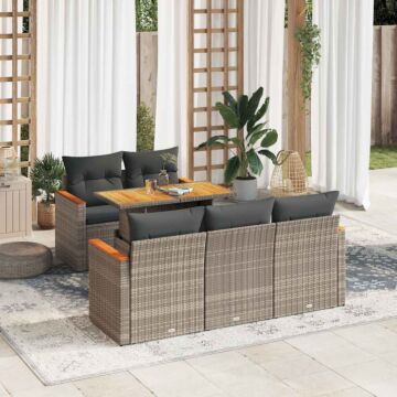 Vidaxl 6 Piece Garden Sofa Set With Cushions Grey Poly Rattan Acacia