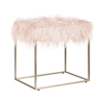 Faux Fur Footstool Pink With Gold Metal Base Faux Sheepskin Dressing Table Stool Glam Modern Beliani