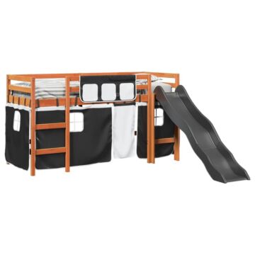 Vidaxl Kids' Loft Bed With Curtains White&black 90x190 Cm Solid Wood Pine