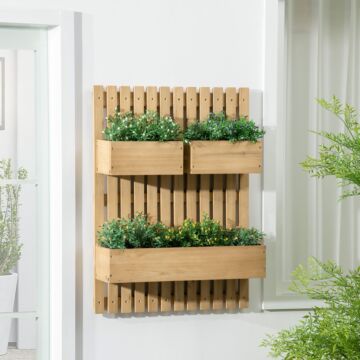 Outsunny Wall-mounted Wooden Garden Planters With Trellis, Drainage Holes And 3 Movable Planter Boxes, Wall Raised Garden Bed For Patio, Natural