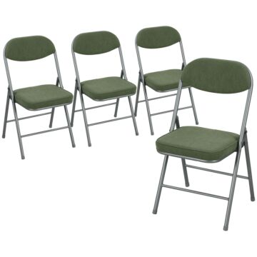 Homcom Set Of Four Folding Corduroy Seat Chairs - Green