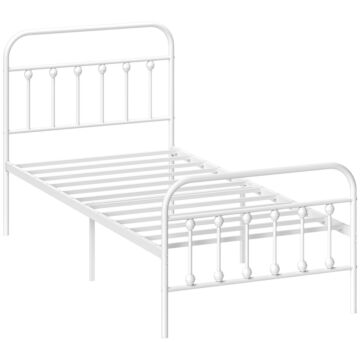 Homcom Single Minimalistic Metal Bed Frame - White