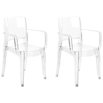 Set Of 2 Dining Chairs Transparent Synthetic Material Solid Back With Armrests Stackable Modern Design Beliani