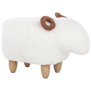 Animal Lamb Children Stool White Polyester Fabric Upholstered Wooden Legs Nursery Footstool Beliani