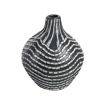 Decorative Vase Black And White Terracotta 35 Cm Handmade Striped Pattern Boho Home Accessories Beliani