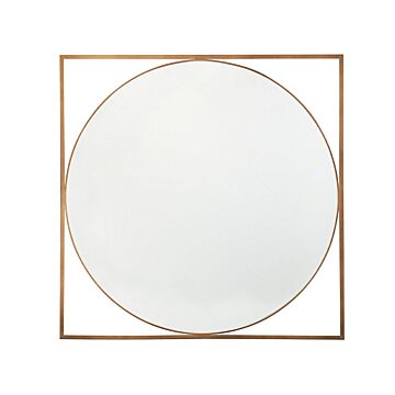 Round Wall Mirror In Square Frame Gold 81 X 81 Cm Bathroom Living Room Glam Beliani