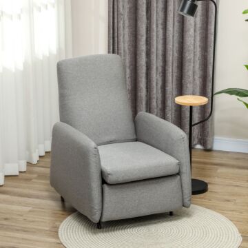 Homcom Push Back Recliner Armchair, Fabric High Back Reclining Chair With Adjustable Leg Rest And Pocket Spring Seat For Living Room, Bedroom, Home Office, Grey
