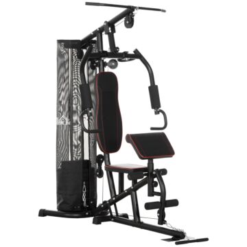 Homcom Multi-functional Home Gym Workout Station, 45kg Weight Stack Multi Gym Fitness Equipment For Full Body Fitness