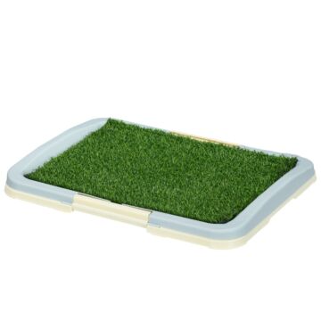 Pawhut Puppy Training Pad Indoor Portable Puppy Pee Pad With Artificial Grass, Grid Panel, Tray, 63 X 48.5cm