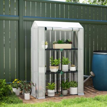 Outsunny 40 X 100cm Three Shelf Steel Frame Greenhouse - White