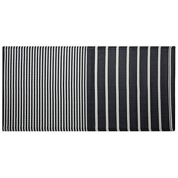 Outdoor Rug Mat Black Synthetic 90 X 180 Cm Striped Geometric Pattern Eco Friendly Modern Minimalist Beliani
